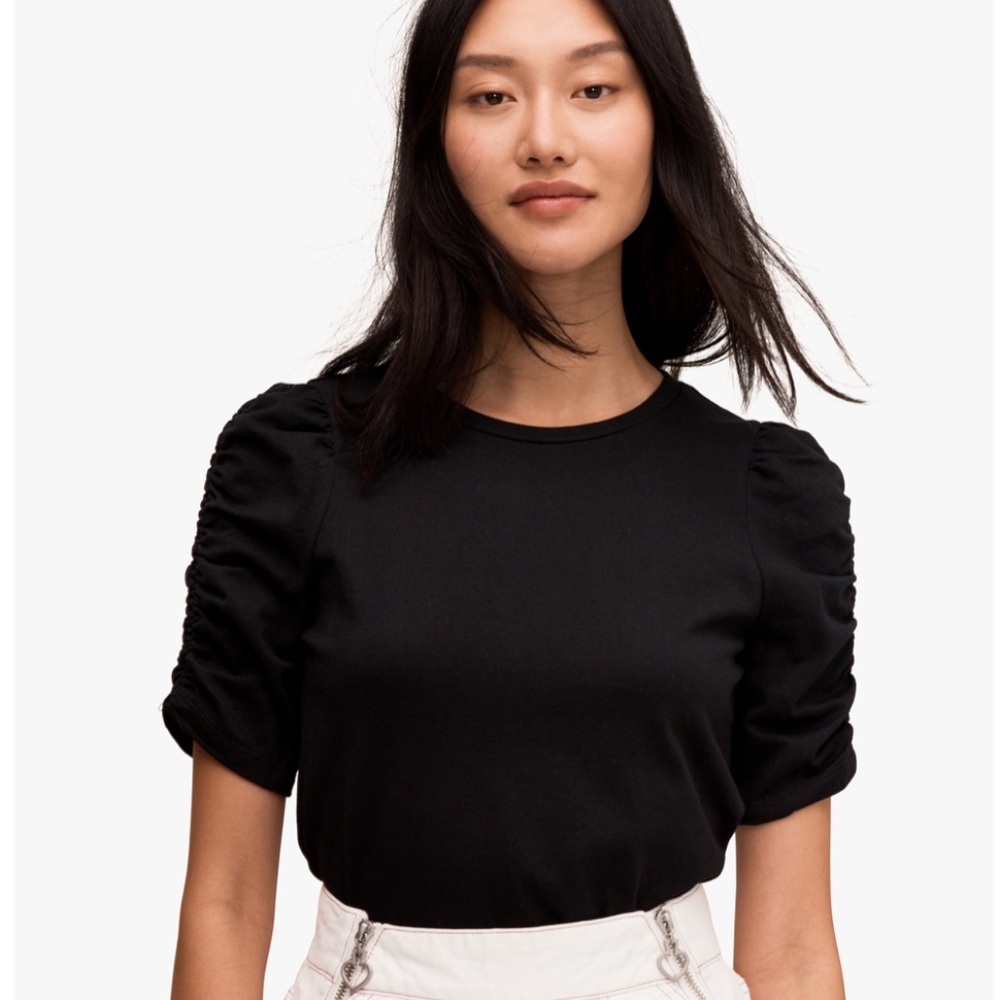 NWT Kate Spade Black Ruched Sleeve Tee XXS